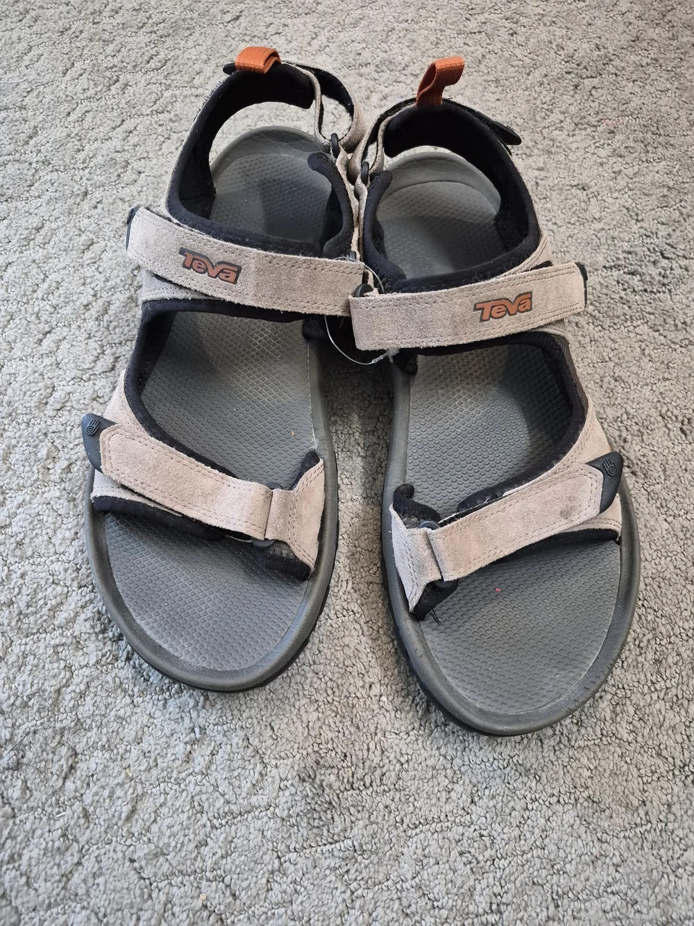 Teva Men's Adjustable Suede Sandals in Light Tan and Gray, Orangr